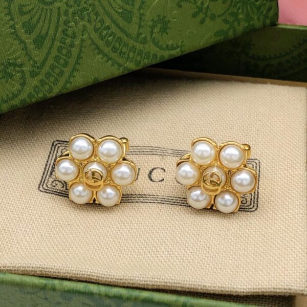replica,repliche,fake,1:1,earrings,bracelet,ring,jewelry Orecchini Gucci Doppia G con perle di riso (6FDD)