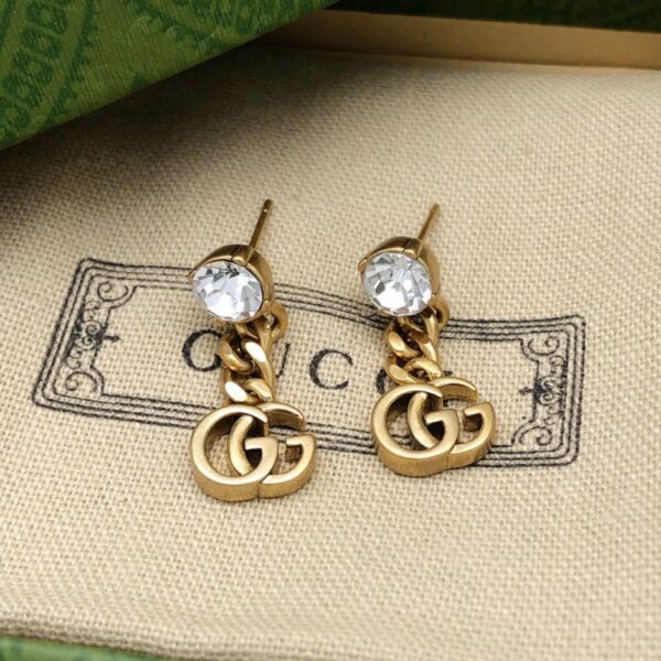 replica,repliche,fake,1:1,earrings,bracelet,ring,jewelry Gucci Orecchini con doppia G con diamanti Nappa (509F)