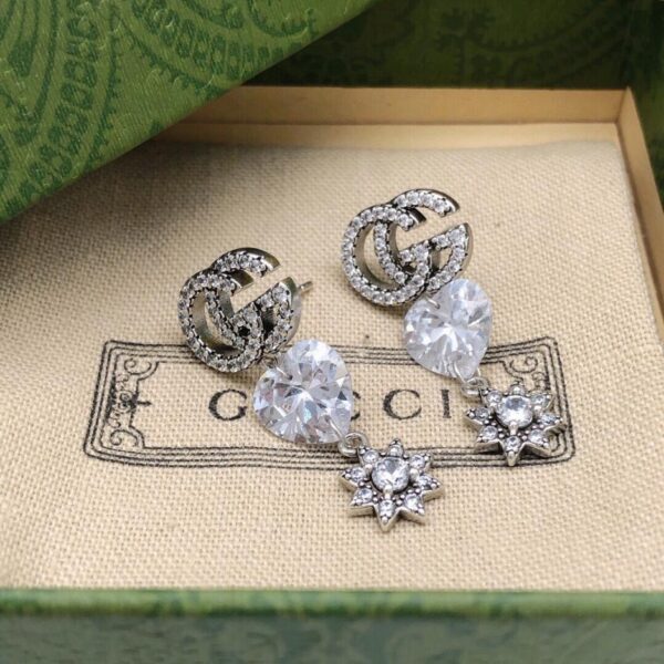 Gucci nuovi orecchini doppia G cuore diamante argento nappa stella (5C3F)