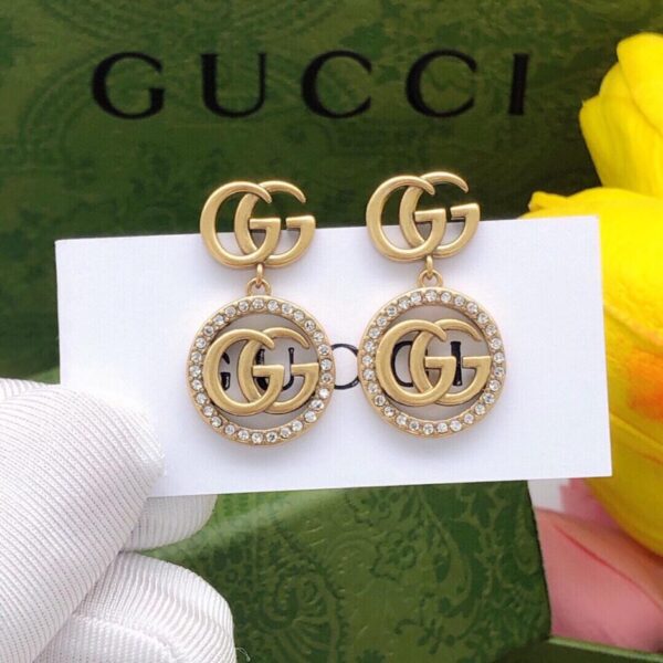 replica,repliche,fake,1:1,earrings,bracelet,ring,jewelry Orecchini Gucci Doppia G con diamanti rotondi (B4C7)