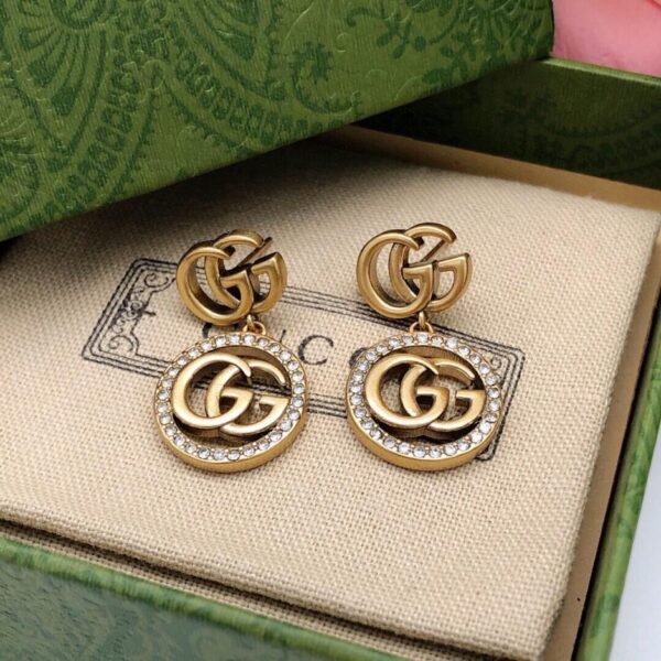 replica,repliche,fake,1:1,earrings,bracelet,ring,jewelry Orecchini Gucci con diamanti rotondi Doppia G (D4D7)