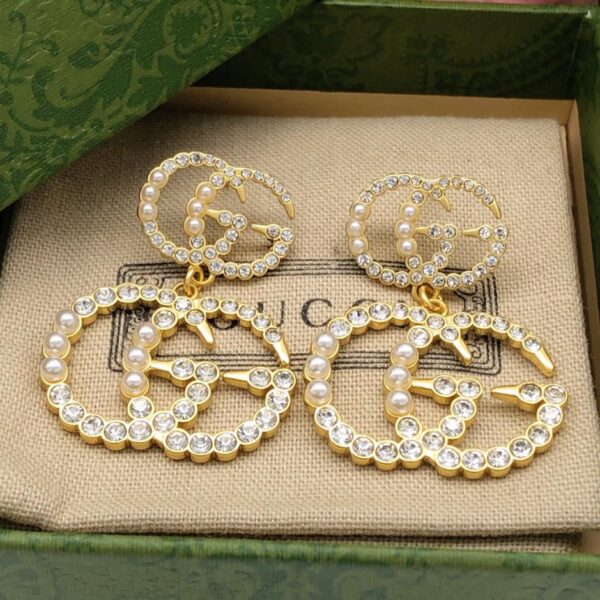 replica,repliche,fake,1:1,earrings,bracelet,ring,jewelry Orecchini Gucci Doppia G con strass e perline di riso (B922)