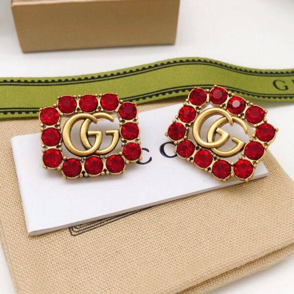 replica,repliche,fake,1:1,earrings,bracelet,ring,jewelry Gucci nuovi orecchini quadrati con diamanti rossi (660F)
