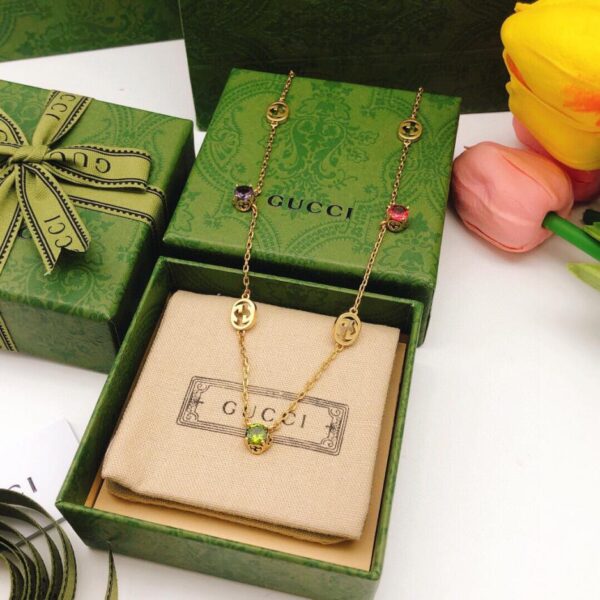 replica,repliche,fake,1:1,earrings,bracelet,ring,jewelry Collana Gucci con diamanti colorati (8D24)
