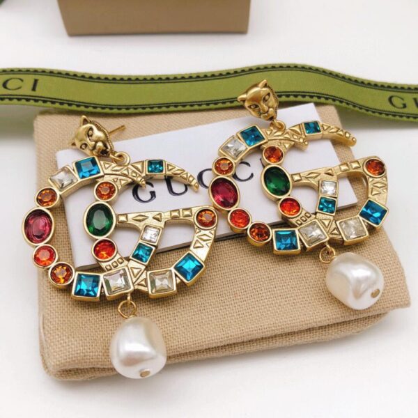 replica,repliche,fake,1:1,earrings,bracelet,ring,jewelry Gucci nuovi orecchini con nappine con diamanti colorati (8C70)