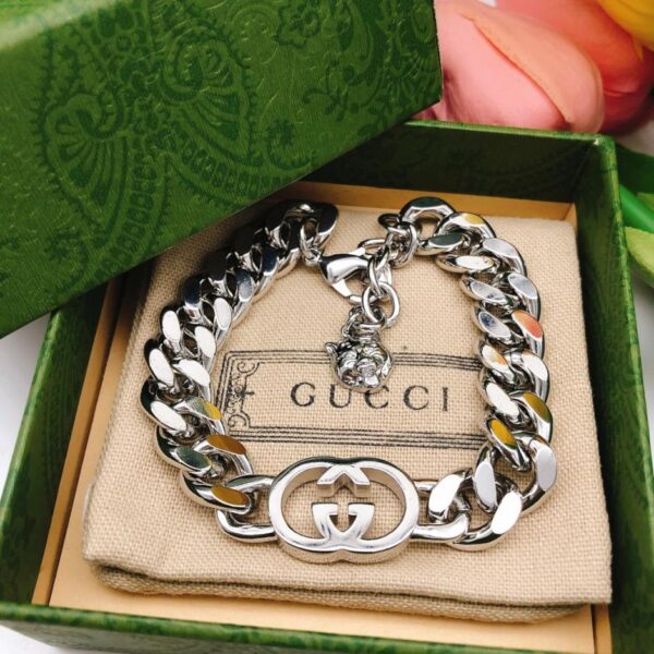 replica,repliche,fake,1:1,earrings,bracelet,ring,jewelry Gucci nuovo bracciale in argento intrecciato con doppia G (37E1)