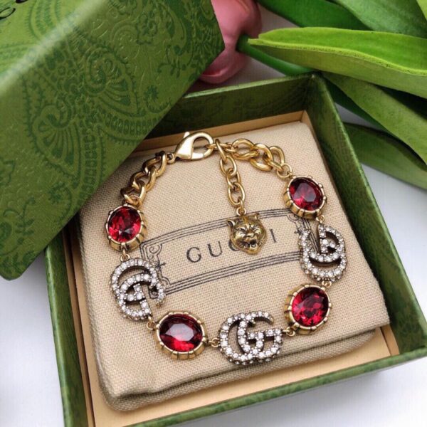 replica,repliche,fake,1:1,earrings,bracelet,ring,jewelry Bracciale Gucci doppia G con diamanti (90B1)