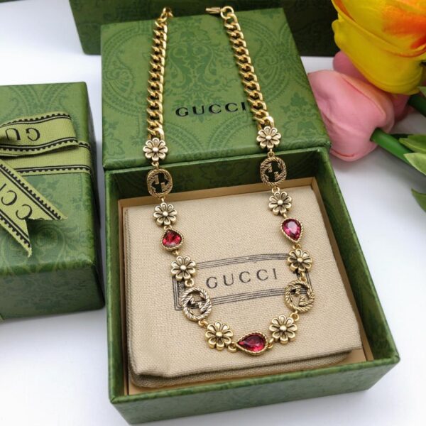 replica,repliche,fake,1:1,earrings,bracelet,ring,jewelry Gucci nuova collana con fiori intrecciati doppia G (931C)