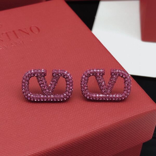 replica,repliche,fake,1:1,earrings,bracelet,ring,jewelry Orecchini Valentino con diamanti a forma di V rosso porpora (B2B7)