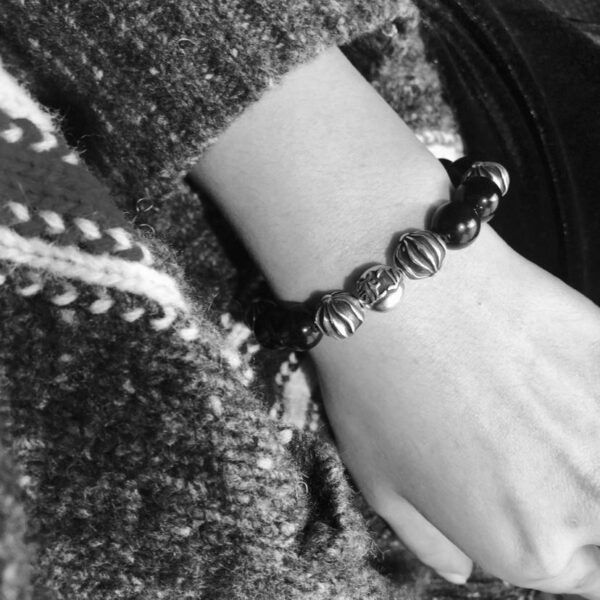 replica,repliche,fake,1:1,earrings,bracelet,ring,jewelry [Controqualità] Bracciale in ossidiana con cuori cromati
