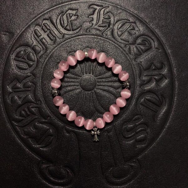 Bracciale con tre perline in argento Cat Eye rosa con cuori cromati
