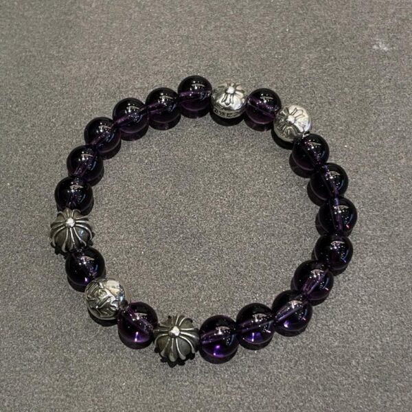 Bracciale con ametista e palla di fiori incrociati con cuori cromati