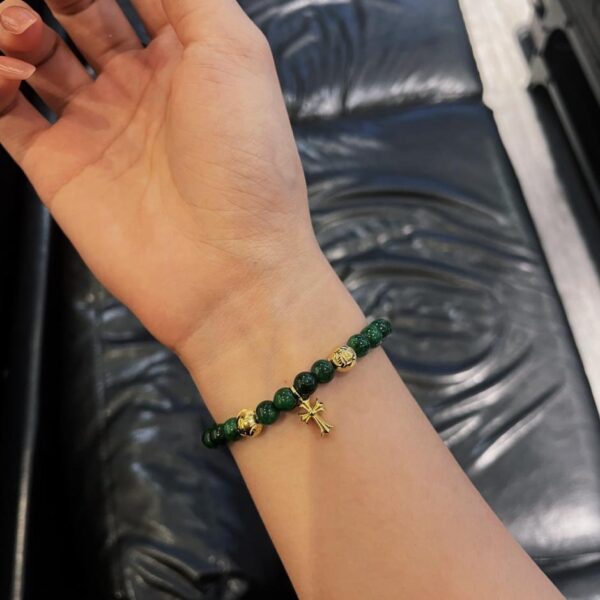 replica,repliche,fake,1:1,earrings,bracelet,ring,jewelry Bracciale con croce in malachite placcata oro Chrome Hearts