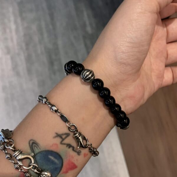 replica,repliche,fake,1:1,earrings,bracelet,ring,jewelry Bracciale con perline di onice nero Chrome Hearts