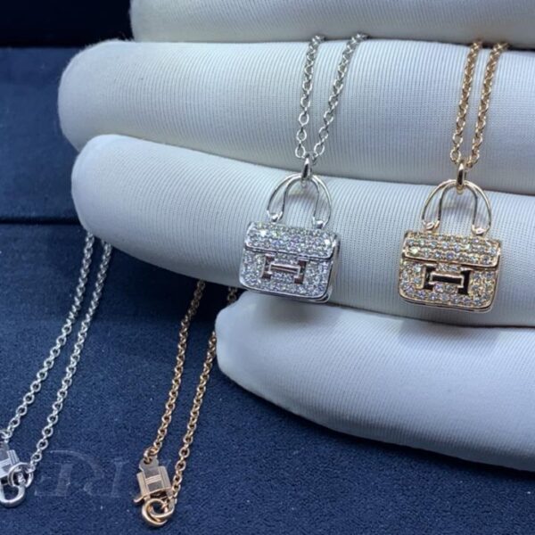 replica,repliche,fake,1:1,earrings,bracelet,ring,jewelry HERMES Nuova borsa con diamanti Kangkang Collana in oro 18 carati Lavorazione artigianale (6DA8)