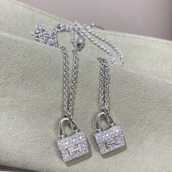 replica,repliche,fake,1:1,earrings,bracelet,ring,jewelry Hermes Nuova collana con borsa piena di diamanti Oro reale 18k Vero diamante Borsa H classica consigliata Modello Ace Big Hit (D246)