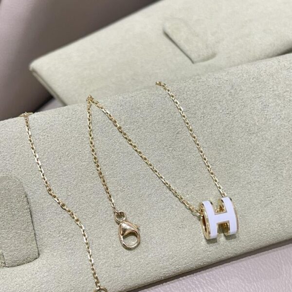 replica,repliche,fake,1:1,earrings,bracelet,ring,jewelry Collana Hermes mini piccola in smalto bianco in vero oro 18k (5D90)