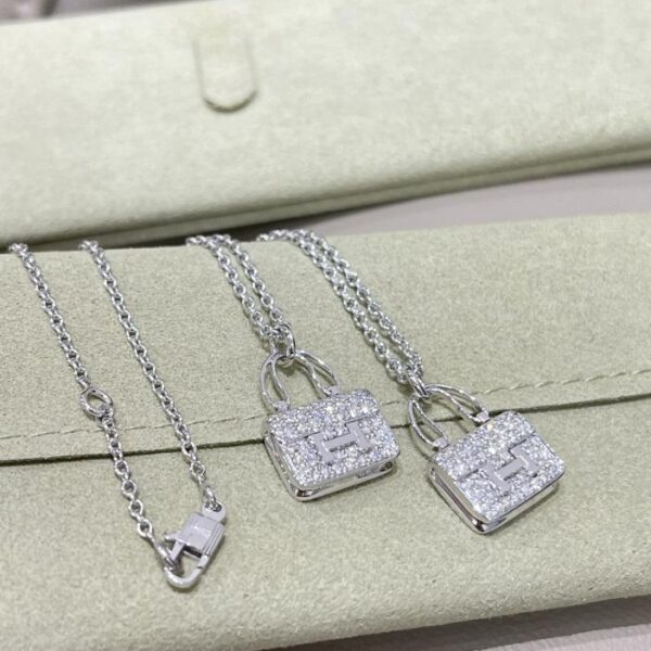replica,repliche,fake,1:1,earrings,bracelet,ring,jewelry Collana Hermes in vero oro 18 carati e veri diamanti con nuova chiusura a sacchetto K in platino, modello caldo con vero colpo di alta qualità (055F)