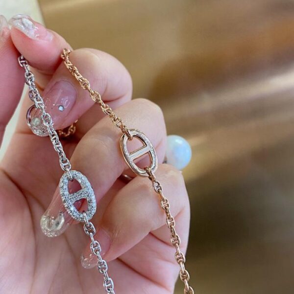 replica,repliche,fake,1:1,earrings,bracelet,ring,jewelry Bracciale Hermes con naso di maiale in oro vero 18k e diamanti (4903)