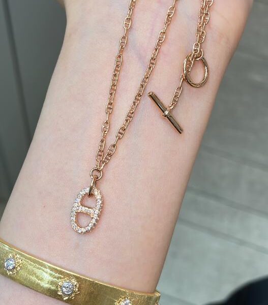 replica,repliche,fake,1:1,earrings,bracelet,ring,jewelry Collana Hermes con naso di maiale in vero oro 18k e diamanti, semplice ma non semplice (3DFC)
