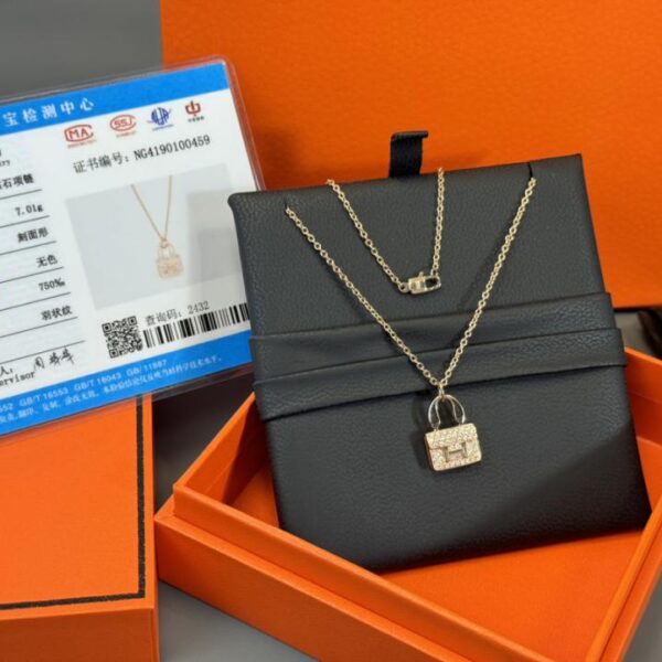 replica,repliche,fake,1:1,earrings,bracelet,ring,jewelry Consegna effettiva, borsa Hermès Kang Kang personalizzata in oro 18 carati con collana di diamanti, oro rosa (15A8)