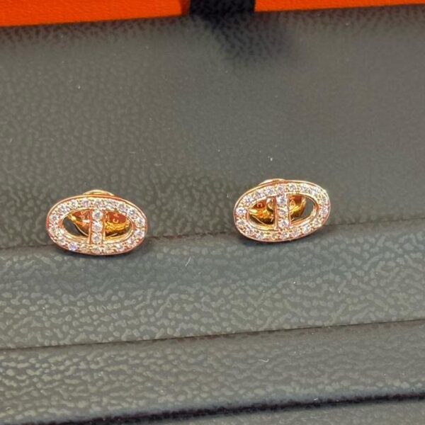 replica,repliche,fake,1:1,earrings,bracelet,ring,jewelry Consegna effettiva, orecchini Hermès personalizzati a forma di naso di maiale giapponese in oro 18 carati con diamanti (D71B)
