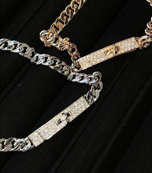 replica,repliche,fake,1:1,earrings,bracelet,ring,jewelry Bracciale Hermès in oro vero 18 carati e diamanti con diamanti (14A5)