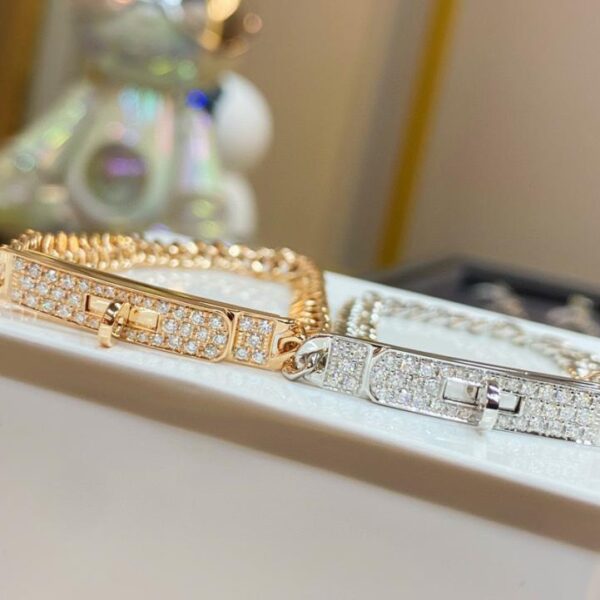 replica,repliche,fake,1:1,earrings,bracelet,ring,jewelry Colpo reale del bracciale Hermès in vero oro 18 carati e veri diamanti con diamanti (9F1D)