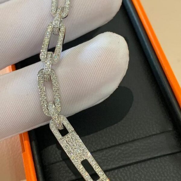 replica,repliche,fake,1:1,earrings,bracelet,ring,jewelry Bracciale Hermes personalizzato in oro 18 carati con diamanti pieni, accecante, oro bianco (5B11)