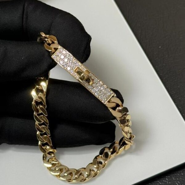 replica,repliche,fake,1:1,earrings,bracelet,ring,jewelry Oro 18 carati personalizzato, oro vero e diamanti veri, serie Hermès Kelly Gourmette, bracciale con diamanti, oro 18 carati (30F8)
