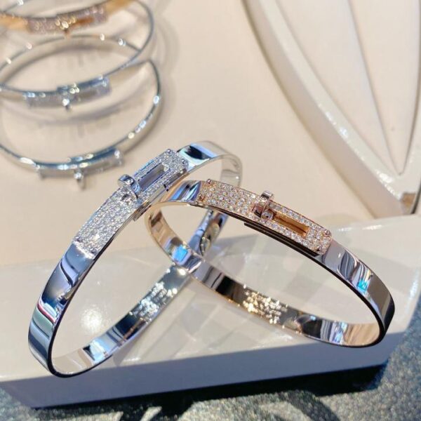 replica,repliche,fake,1:1,earrings,bracelet,ring,jewelry Bracciale Kelly Hermès con mezzi diamanti, misura completa (9D10)