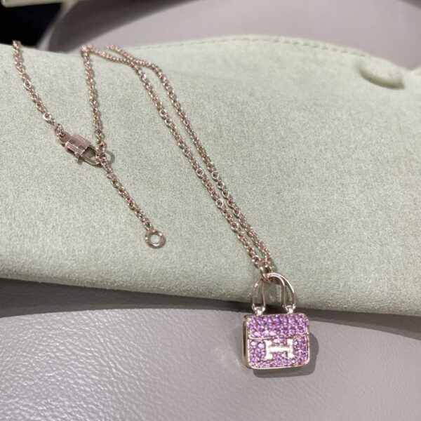 replica,repliche,fake,1:1,earrings,bracelet,ring,jewelry Hermès nuova collana con chiusura a sacchetto in oro vero 18k con nuova pietra preziosa consigliata zaffiro rosa (DB7E)