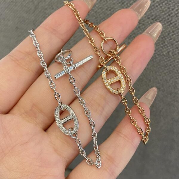 replica,repliche,fake,1:1,earrings,bracelet,ring,jewelry Bracciale Hermès con naso di maiale ~ Oro vero 18k e diamanti (C5EC)