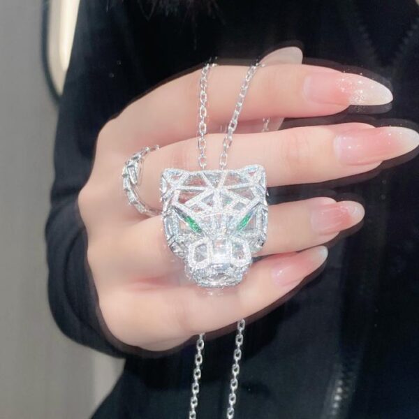 520 Regalo di San Valentino Collana cava in oro vero 18 carati e diamanti leopardati con diamanti pieni (9D49)