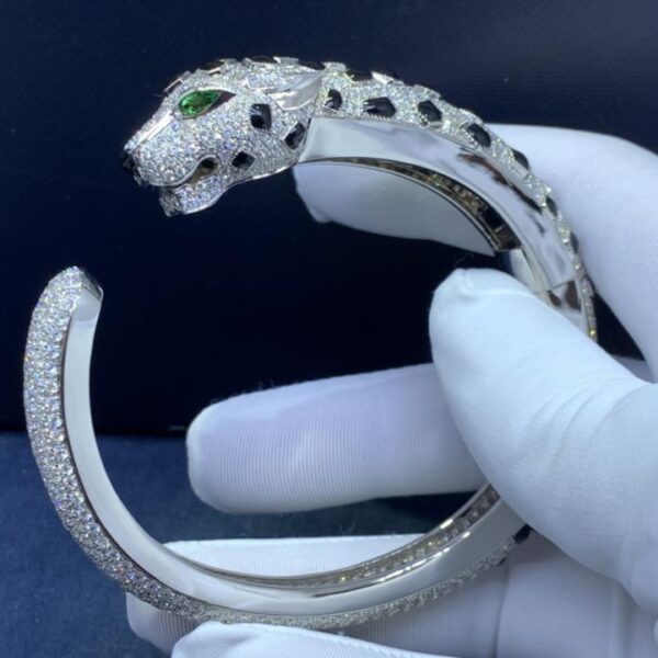 Cartier versione ampia di lusso con ghepardo pieno di diamanti Bracciale pantera in oro 18 carati squisita fattura serie in oro pesante (E0B8)