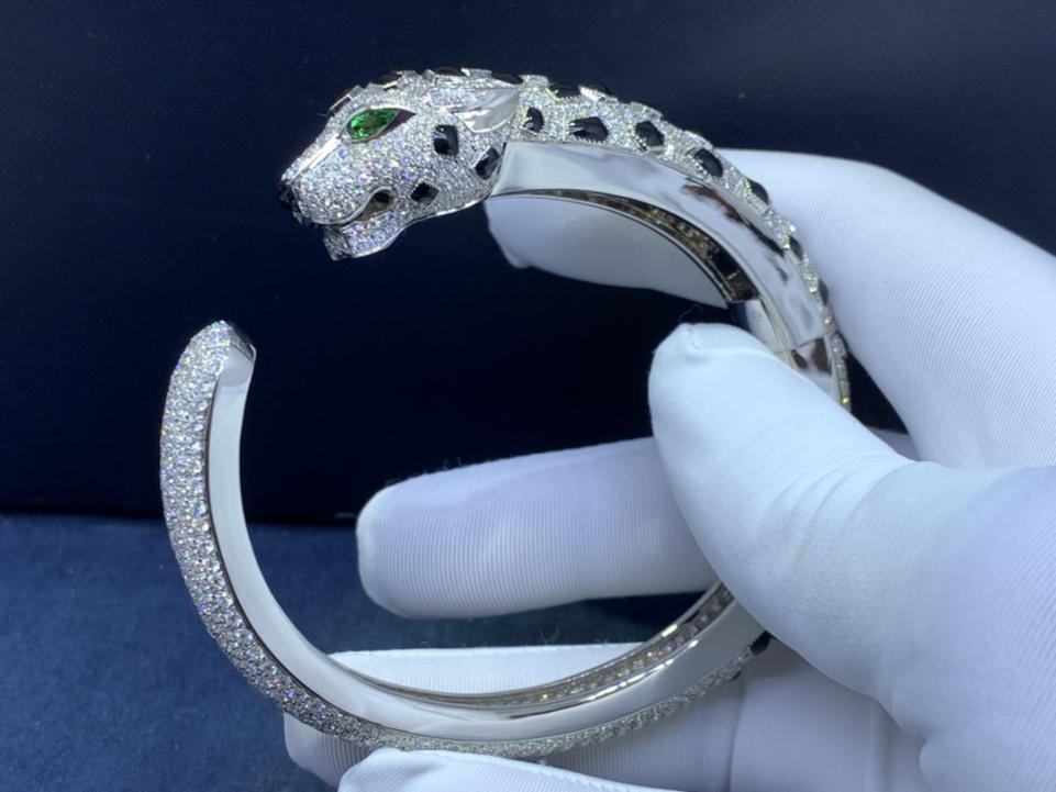replica,repliche,fake,1:1,earrings,bracelet,ring,jewelry Cartier versione ampia di lusso con ghepardo pieno di diamanti Bracciale pantera in oro 18 carati squisita fattura serie in oro pesante (E0B8)