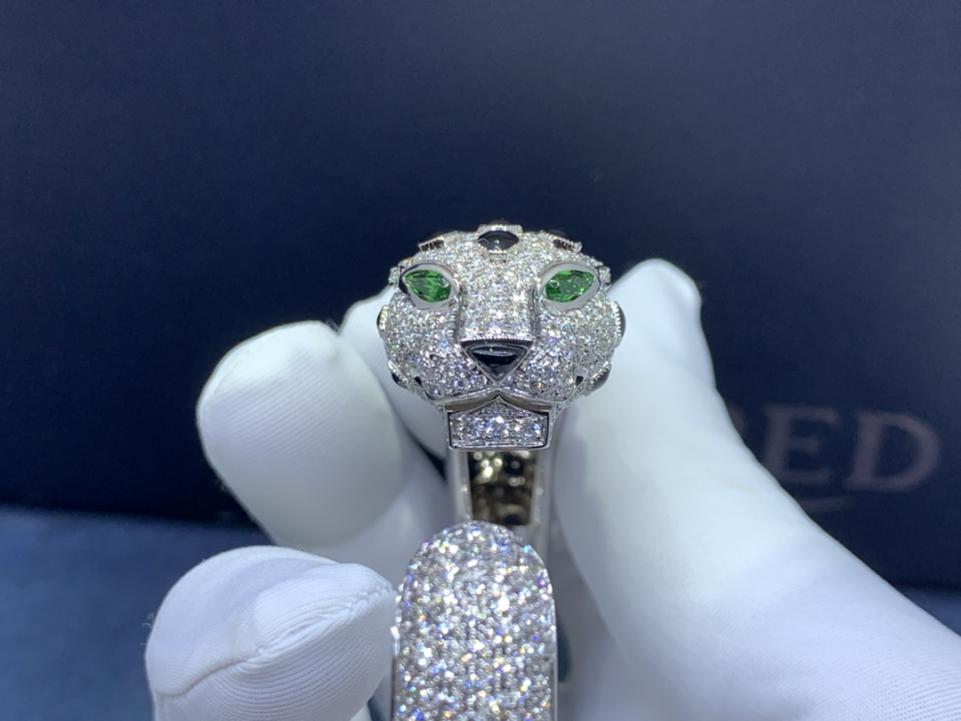 replica,repliche,fake,1:1,earrings,bracelet,ring,jewelry Cartier versione stretta di lusso del ghepardo pieno di diamanti Bracciale pantera in oro 18k squisita fattura serie in oro pesante (EDF9)