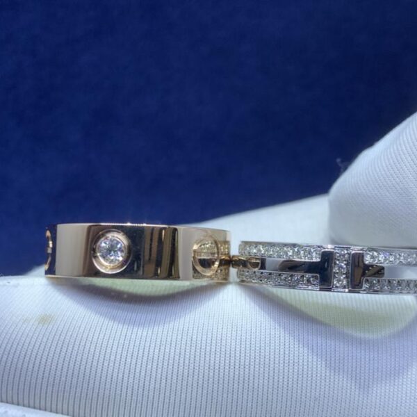 Anello LOVE con tre diamanti Cartier, anello a doppia T con diamante pieno tiffany, vero oro 18k e veri diamanti, squisita fattura (D584)