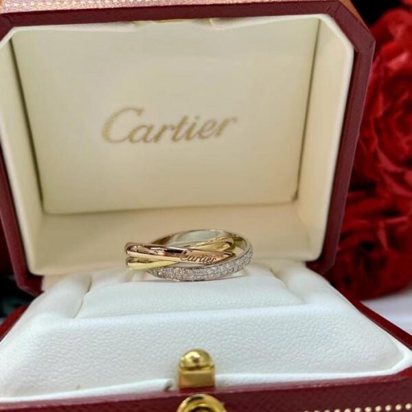 replica,repliche,fake,1:1,earrings,bracelet,ring,jewelry Anello Cartier a 3 anelli｜ordine personalizzato in oro vero 18 carati e diamanti veri (DDE3)