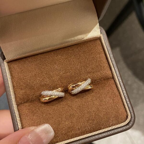 replica,repliche,fake,1:1,earrings,bracelet,ring,jewelry Racchetta per l’orecchio tricolore Cartier in stock in oro vero 18 carati e diamanti (2B88)