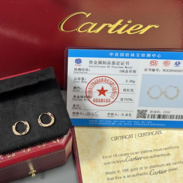replica,repliche,fake,1:1,earrings,bracelet,ring,jewelry Foto di consegna effettive, orecchini personalizzati senza diamanti serie Cartier LOVE in oro 18 carati, oro rosa (66C1)