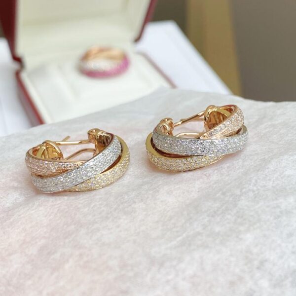 replica,repliche,fake,1:1,earrings,bracelet,ring,jewelry Orecchini tricolore Cartier personalizzati in oro 18 carati pieni di diamanti｜Orecchini rosa (6A47)