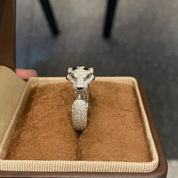 replica,repliche,fake,1:1,earrings,bracelet,ring,jewelry Anello leopardo maculato Cartier K oro vero bianco 18 carati e diamanti (639B)