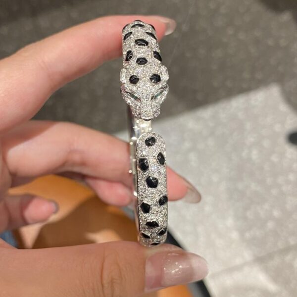 replica,repliche,fake,1:1,earrings,bracelet,ring,jewelry Bracciale leopardo maculato Cartier pieno di diamanti oro vero 18 carati e diamanti veri (F8E3)