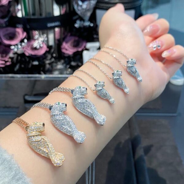replica,repliche,fake,1:1,earrings,bracelet,ring,jewelry Collana Cartier con diamanti pieni di leopardo, misure complete, oro vero 18 carati e diamanti veri (719F)