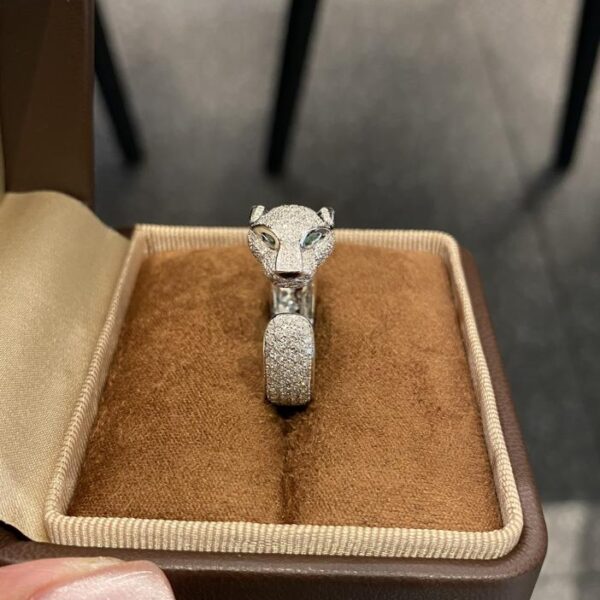 replica,repliche,fake,1:1,earrings,bracelet,ring,jewelry Anello leopardato Cartier con diamanti pieni K bianco oro reale 18 carati e diamanti veri (B939)