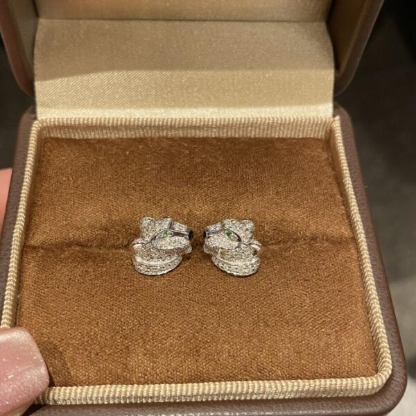 replica,repliche,fake,1:1,earrings,bracelet,ring,jewelry Orecchini testa di leopardo Cartier in oro vero 18k e diamanti (5717)