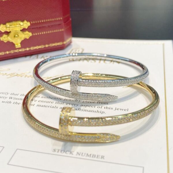 replica,repliche,fake,1:1,earrings,bracelet,ring,jewelry Bracciale pieno di diamanti per unghie Cartier, pietra di alta qualità, oro vero 18 carati e diamanti veri (15C6)
