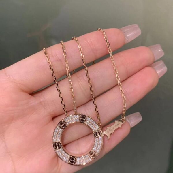 replica,repliche,fake,1:1,earrings,bracelet,ring,jewelry Cartier grande torta di alta qualità piena di collana di diamanti in oro vero 18 carati e diamanti veri (03AD)