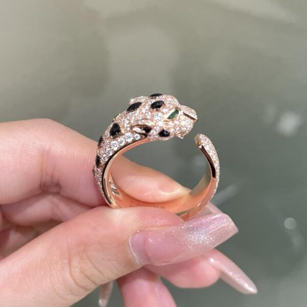 replica,repliche,fake,1:1,earrings,bracelet,ring,jewelry Anello leopardo Cartier di alta qualità in oro vero 18 carati e diamanti (BEDF)